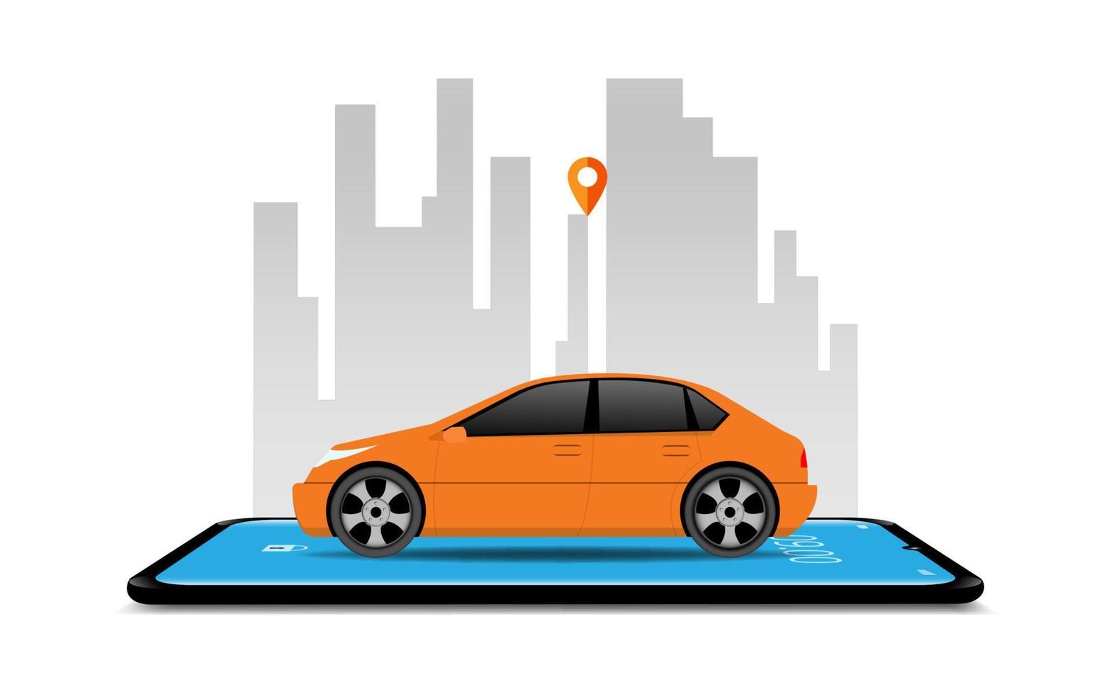 concepto de servicio de uso compartido de automóviles con ilustración de vector de teléfono inteligente