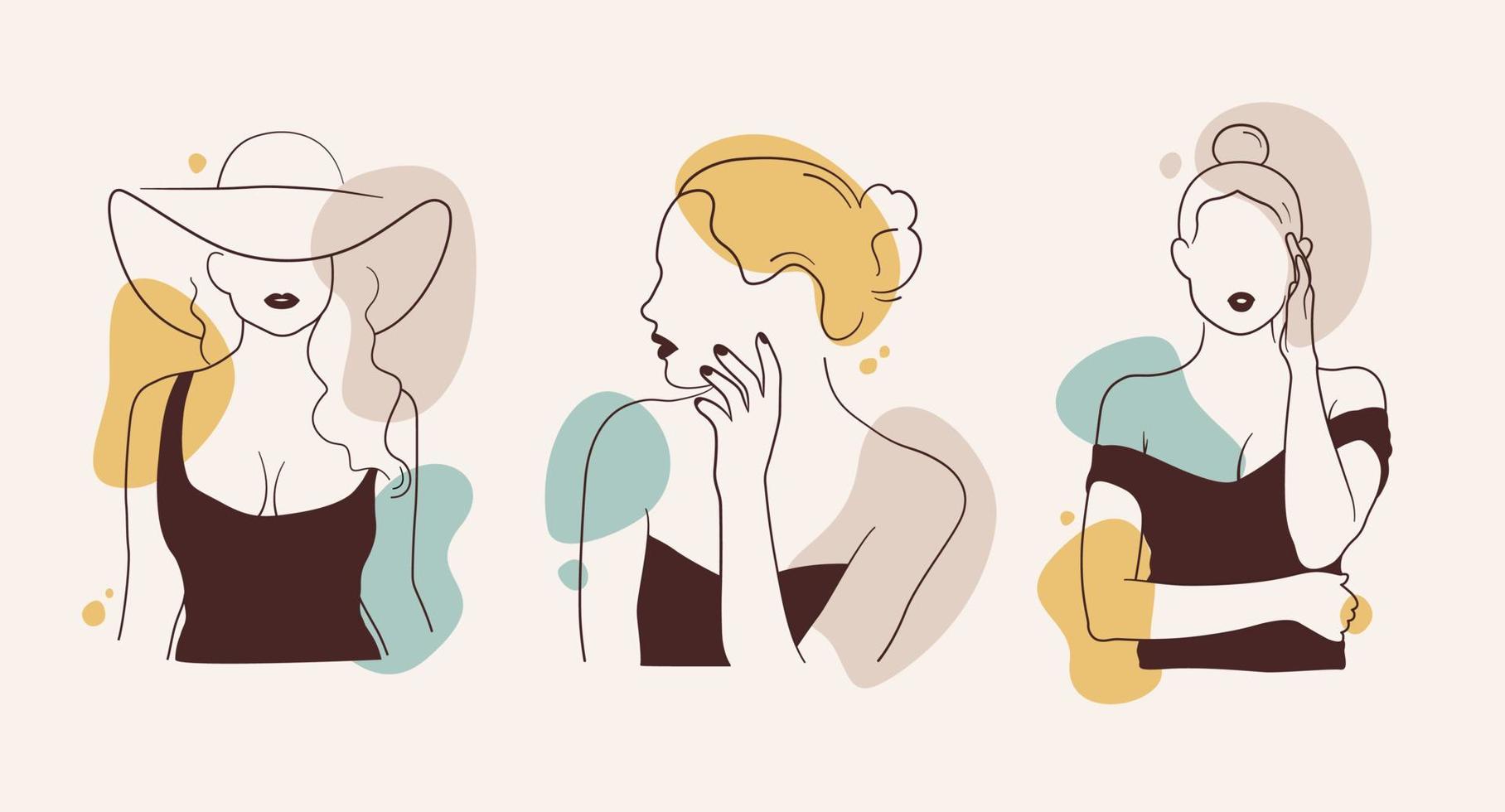 Set of women in elegant line art style concept vector