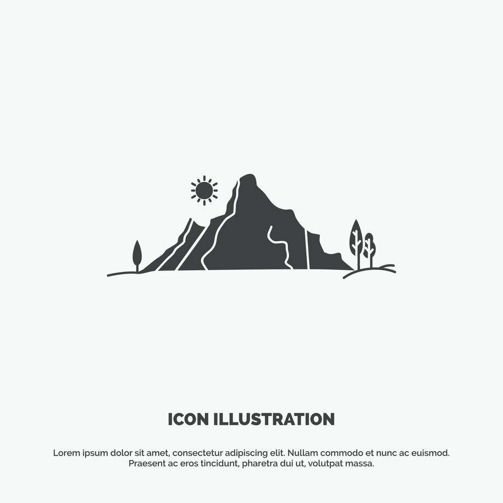 montaña. paisaje. Cerro. naturaleza. icono de árbol símbolo gris vectorial de glifo para ui y ux. sitio web o aplicación móvil vector