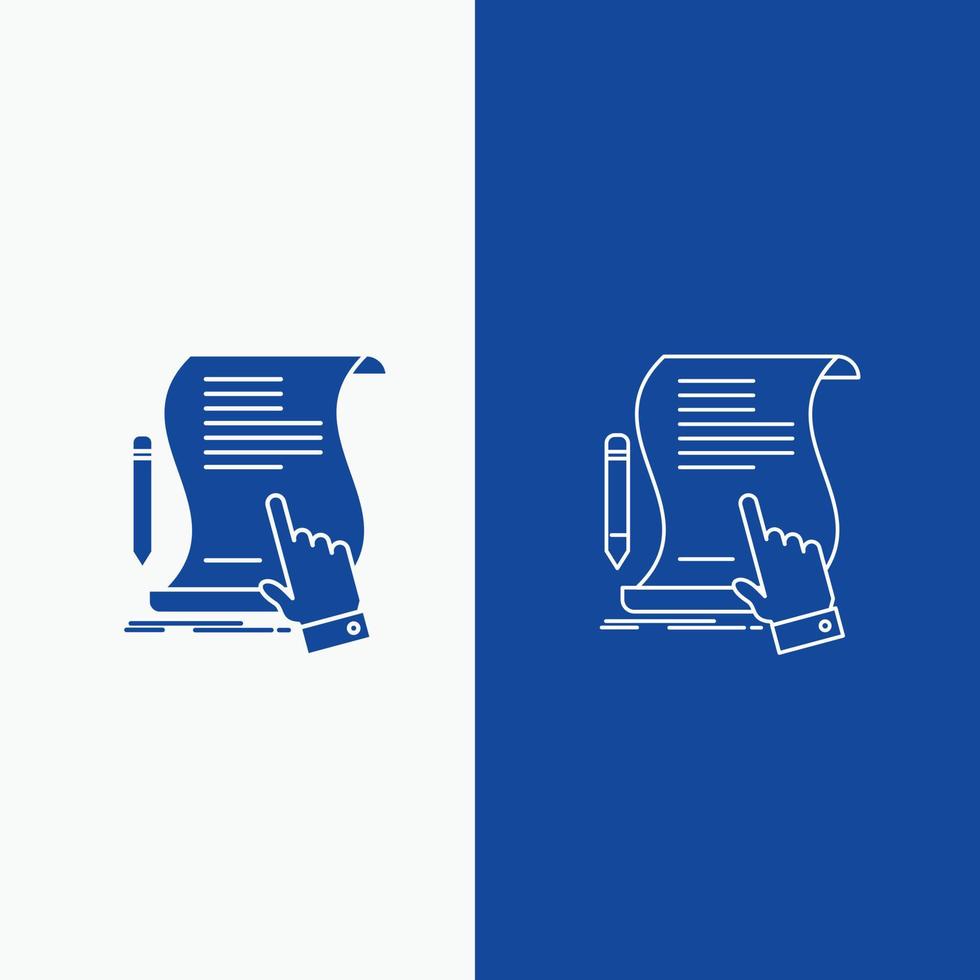 contract. document. paper. sign. agreement. application Line and Glyph web Button in Blue color Vertical Banner for UI and UX. website or mobile application vector