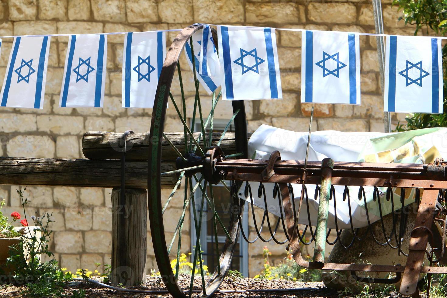 The blue and white flag of Israel with the six-pointed Star of David. photo