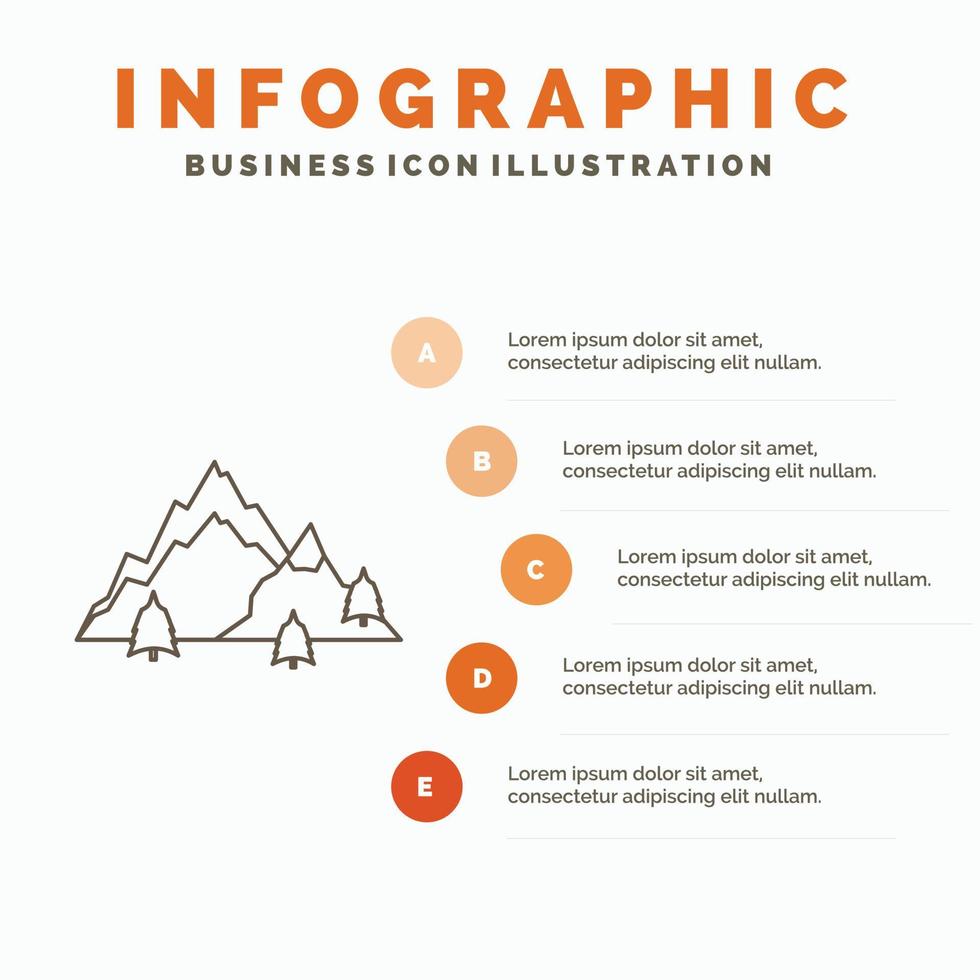 mountain. landscape. hill. nature. tree Infographics Template for Website and Presentation. Line Gray icon with Orange infographic style vector illustration