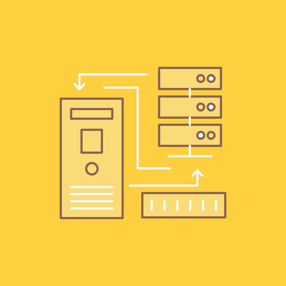 Combination. data. database. electronic. information Flat Line Filled Icon. Beautiful Logo button over yellow background for UI and UX. website or mobile application vector