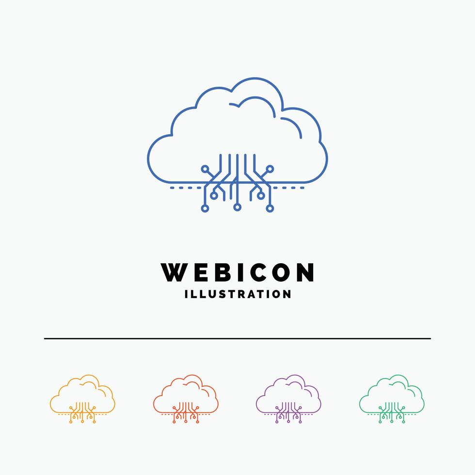 cloud. computing. data. hosting. network 5 Color Line Web Icon Template isolated on white. Vector illustration