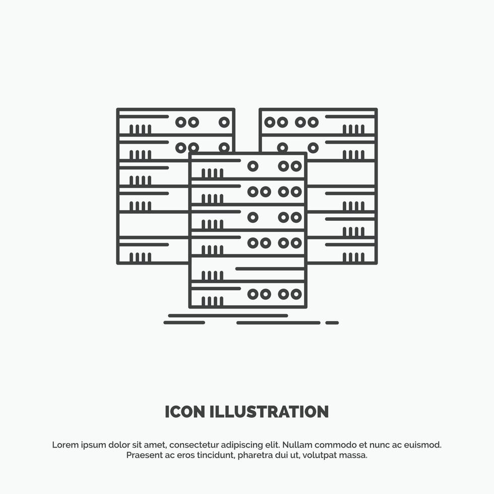 centro. centro. datos. base de datos. icono del servidor. símbolo gris vectorial de línea para ui y ux. sitio web o aplicación móvil vector