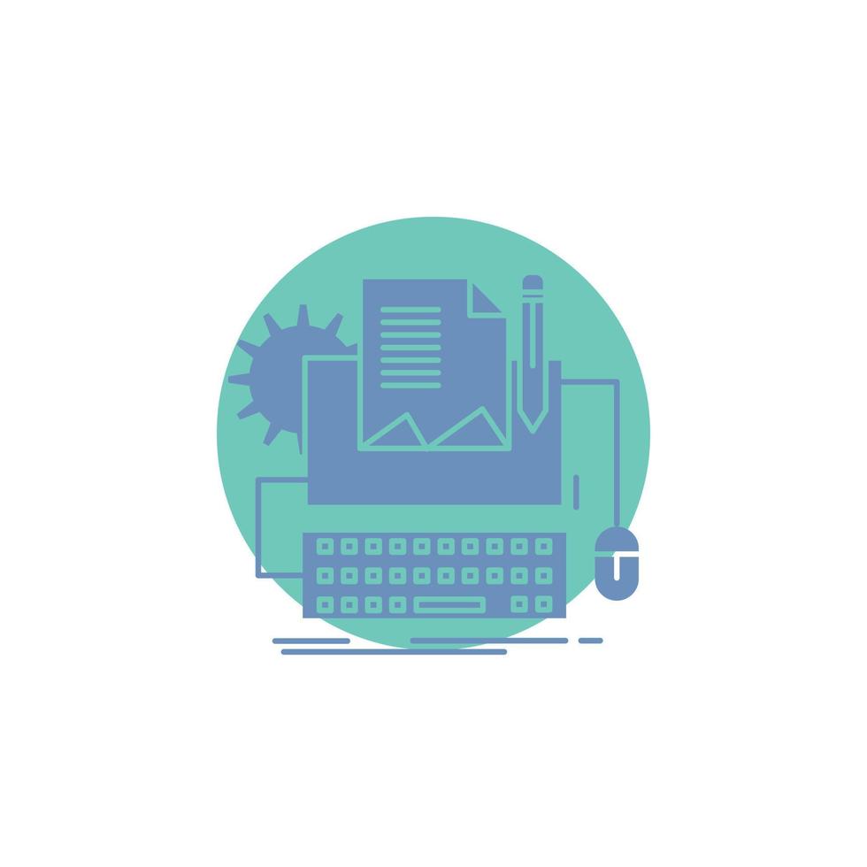 Type Writer. paper. computer. paper. keyboard Glyph Icon. vector