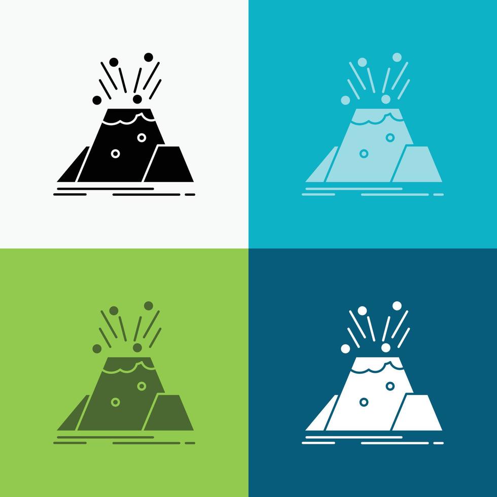 desastre, erupción, volcán, alerta, icono de seguridad sobre varios antecedentes. diseño de estilo de glifo, diseñado para web y aplicación. eps 10 ilustración vectorial vector