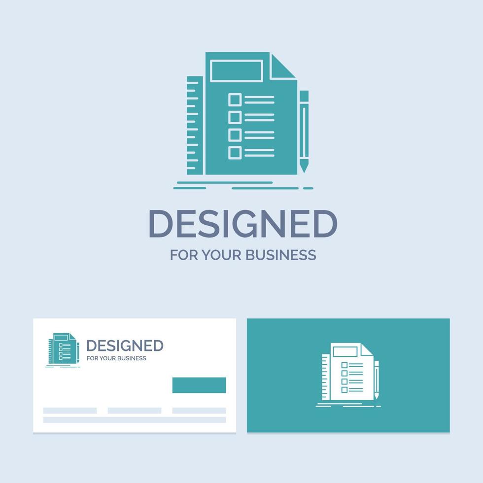 Business, list, plan, planning, task Business Logo Glyph Icon Symbol for your business. Turquoise Business Cards with Brand logo template. vector