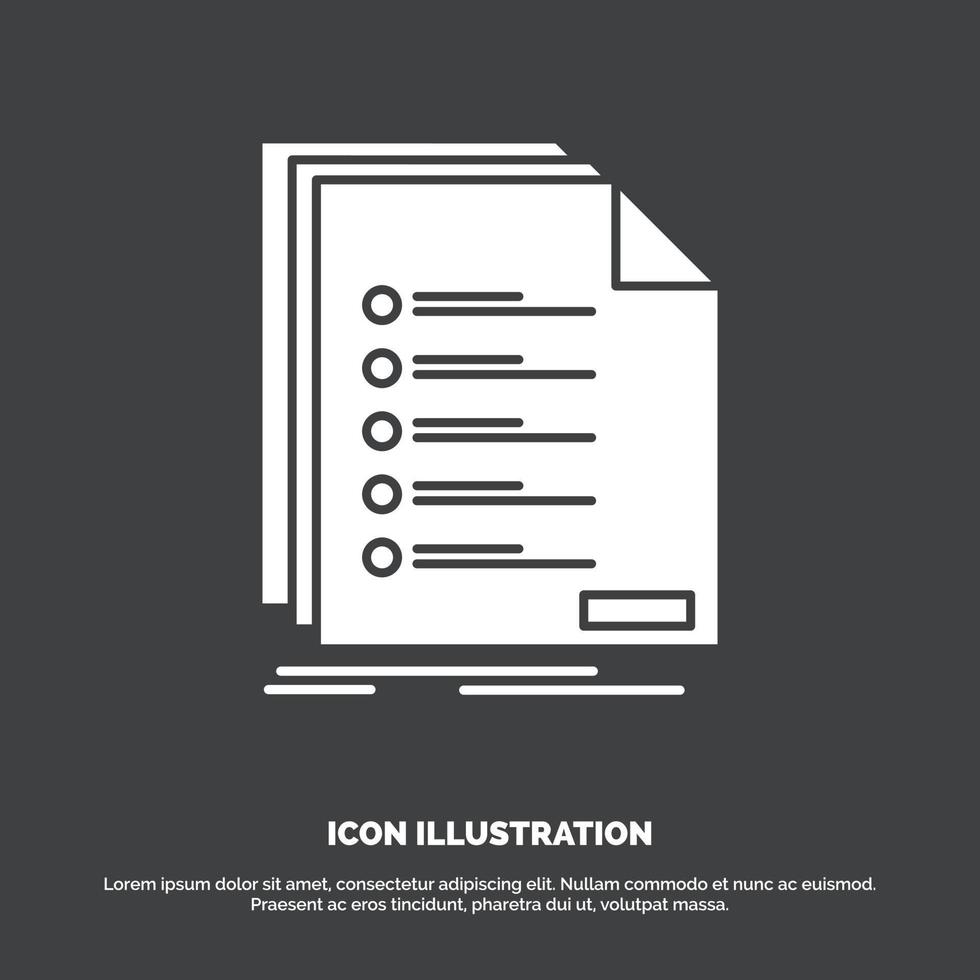 Check. filing. list. listing. registration Icon. glyph vector symbol for UI and UX. website or mobile application