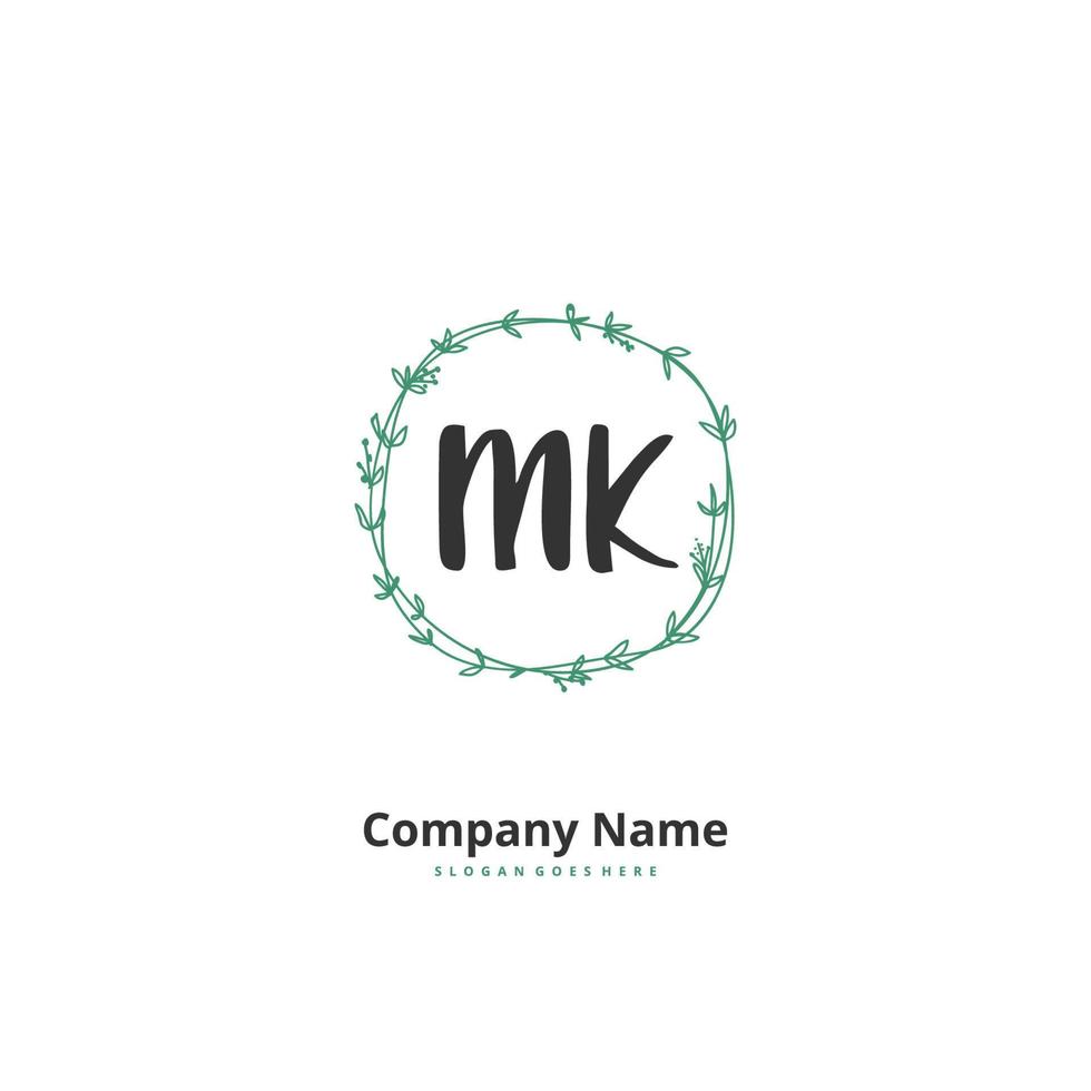 MK Initial handwriting and signature logo design with circle. Beautiful design handwritten logo for fashion, team, wedding, luxury logo. vector