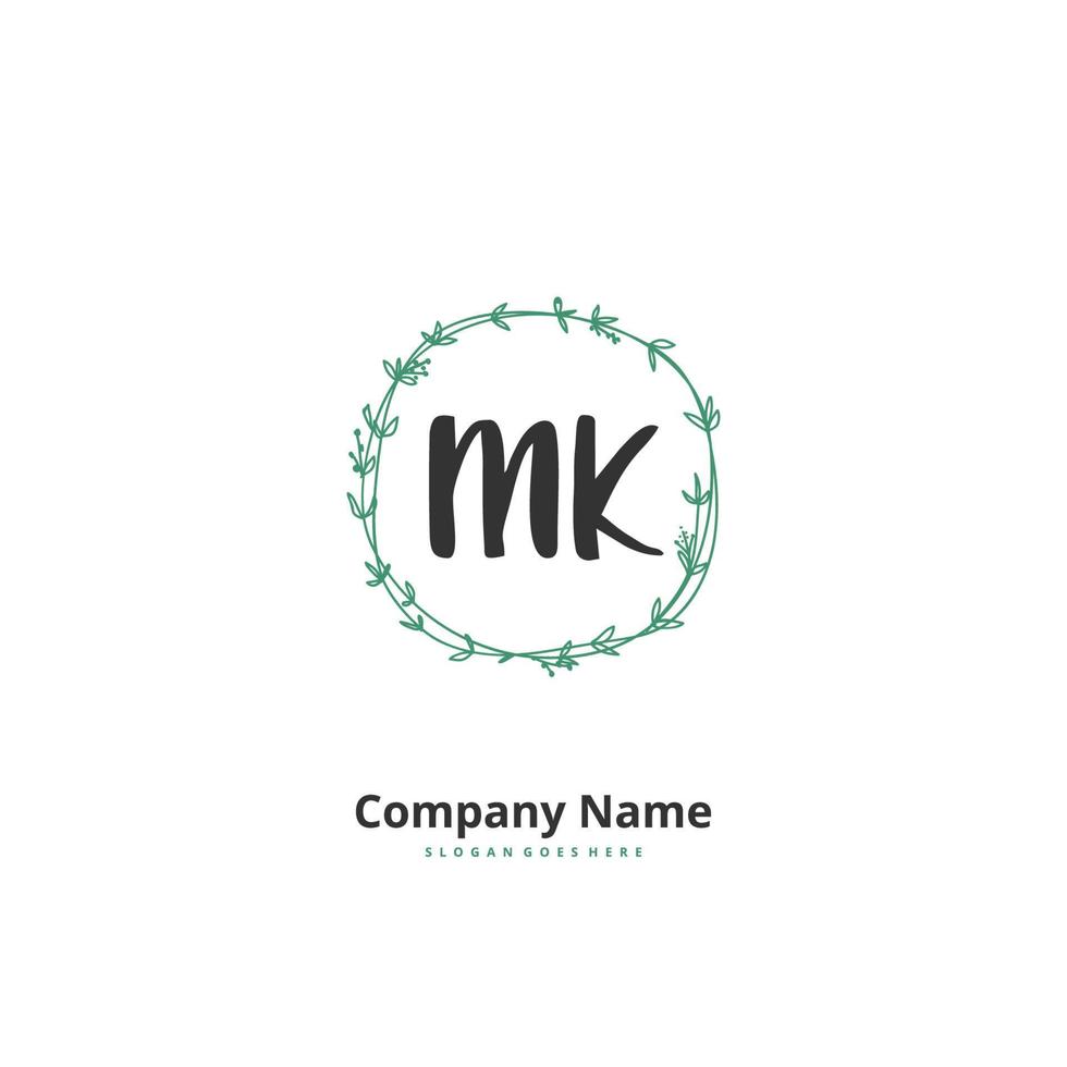 mk escritura a mano inicial y diseño de logotipo de firma con círculo. hermoso diseño de logotipo escrito a mano para moda, equipo, boda, logotipo de lujo. vector