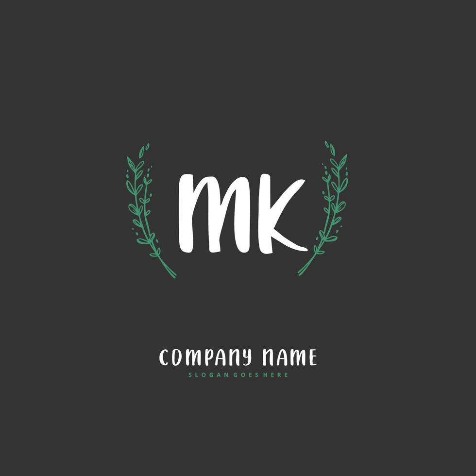 MK Initial handwriting and signature logo design with circle. Beautiful design handwritten logo for fashion, team, wedding, luxury logo. vector