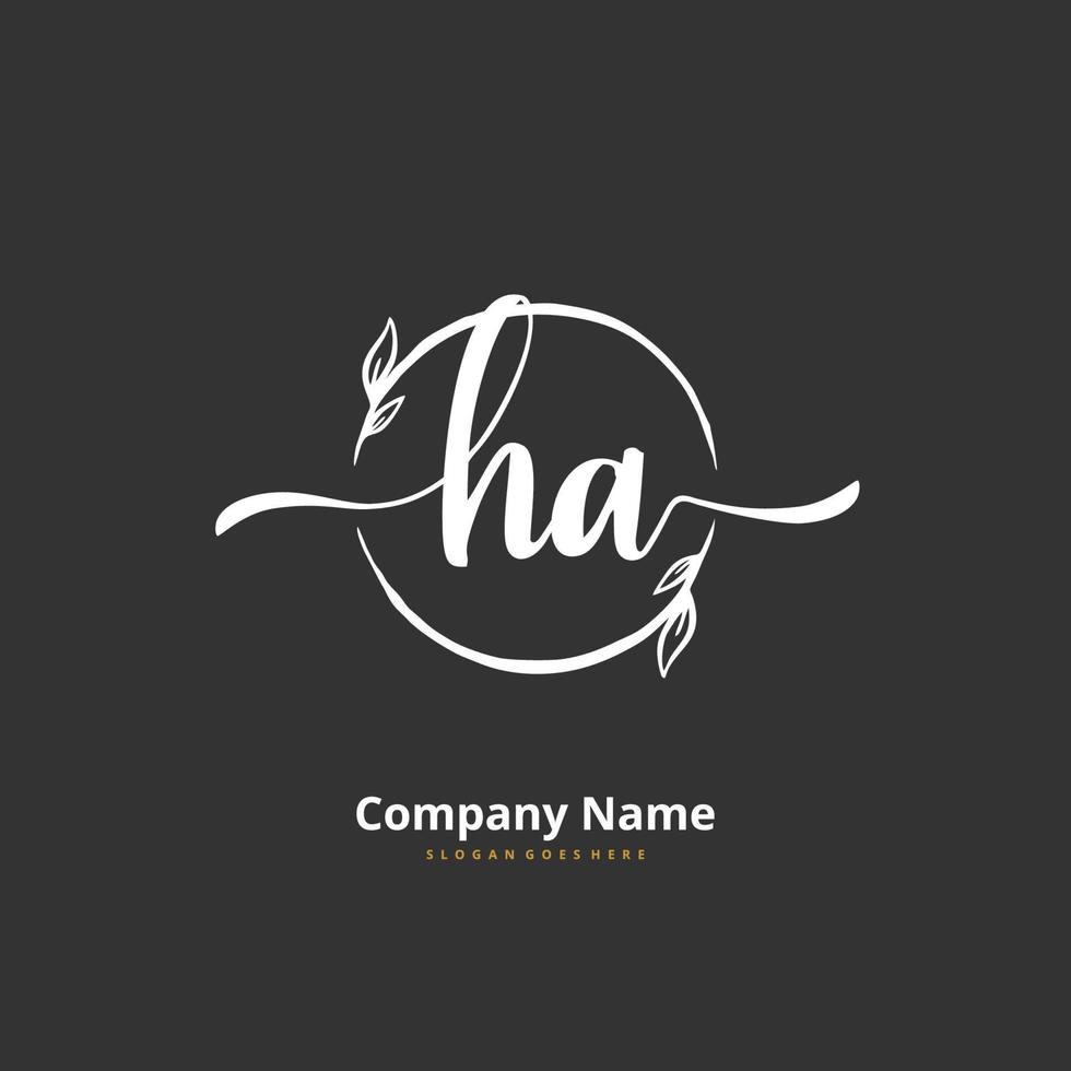 HA Initial handwriting and signature logo design with circle. Beautiful design handwritten logo for fashion, team, wedding, luxury logo. vector