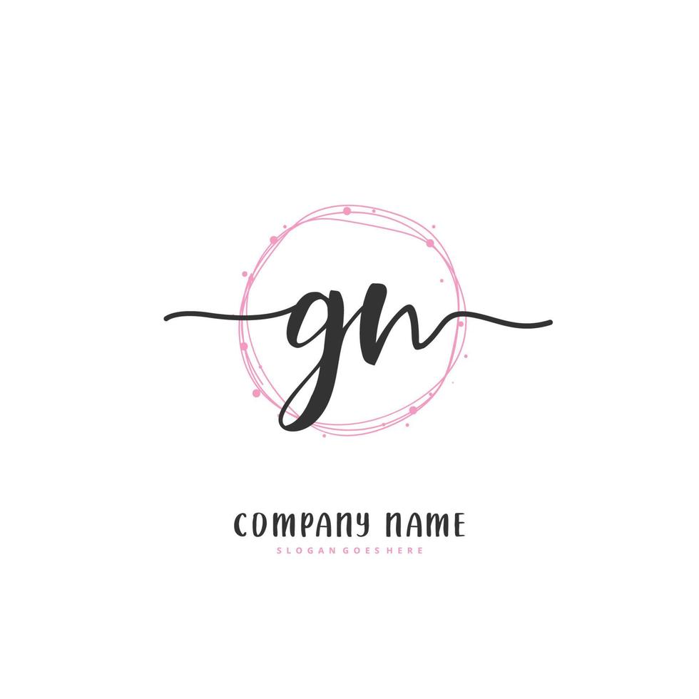 gn escritura a mano inicial y diseño de logotipo de firma con círculo. hermoso diseño de logotipo escrito a mano para moda, equipo, boda, logotipo de lujo. vector