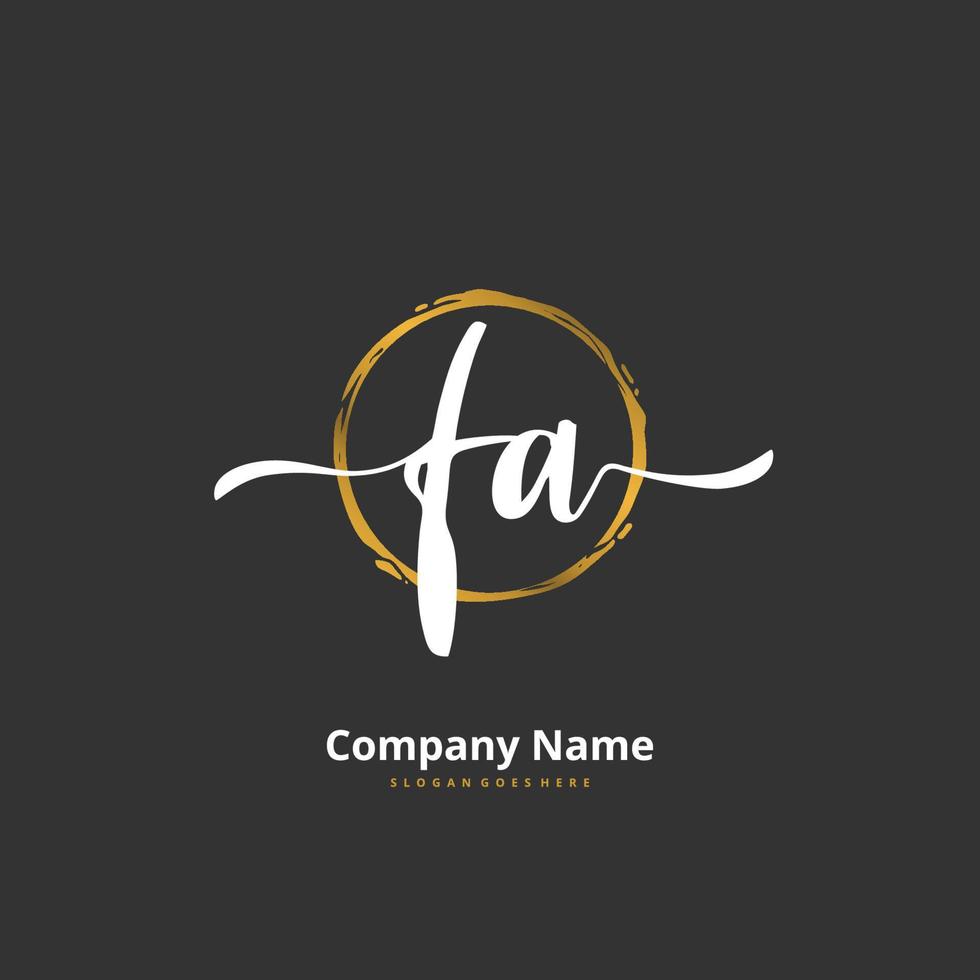 fa escritura inicial a mano y diseño de logotipo de firma con círculo. hermoso diseño de logotipo escrito a mano para moda, equipo, boda, logotipo de lujo. vector