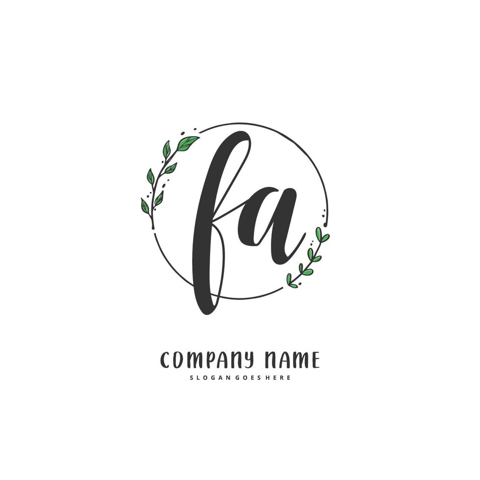 fa escritura inicial a mano y diseño de logotipo de firma con círculo. hermoso diseño de logotipo escrito a mano para moda, equipo, boda, logotipo de lujo. vector