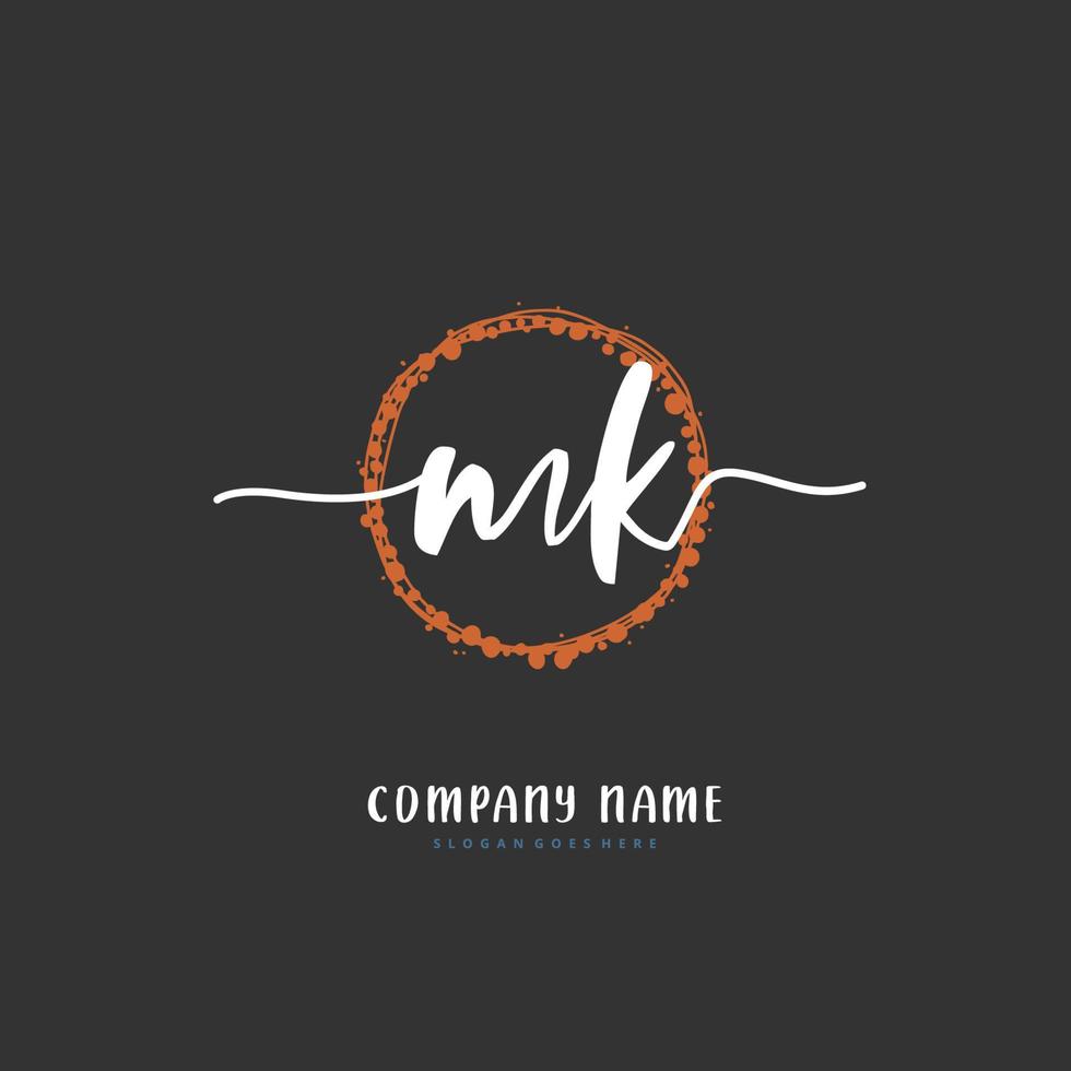 MK Initial handwriting and signature logo design with circle. Beautiful design handwritten logo for fashion, team, wedding, luxury logo. vector