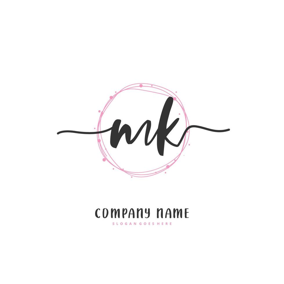 mk escritura a mano inicial y diseño de logotipo de firma con círculo. hermoso diseño de logotipo escrito a mano para moda, equipo, boda, logotipo de lujo. vector