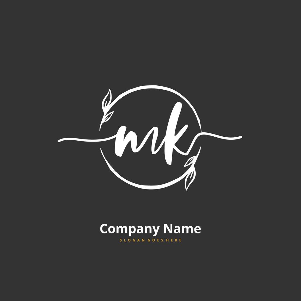 MK Initial handwriting and signature logo design with circle. Beautiful design handwritten logo for fashion, team, wedding, luxury logo. vector