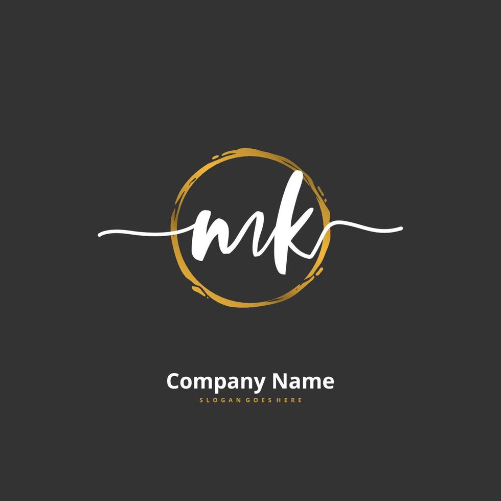 MK Initial handwriting and signature logo design with circle. Beautiful design handwritten logo for fashion, team, wedding, luxury logo. vector