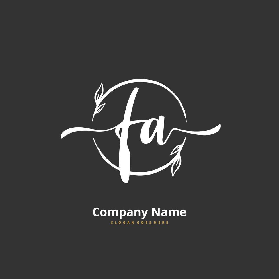 fa escritura inicial a mano y diseño de logotipo de firma con círculo. hermoso diseño de logotipo escrito a mano para moda, equipo, boda, logotipo de lujo. vector