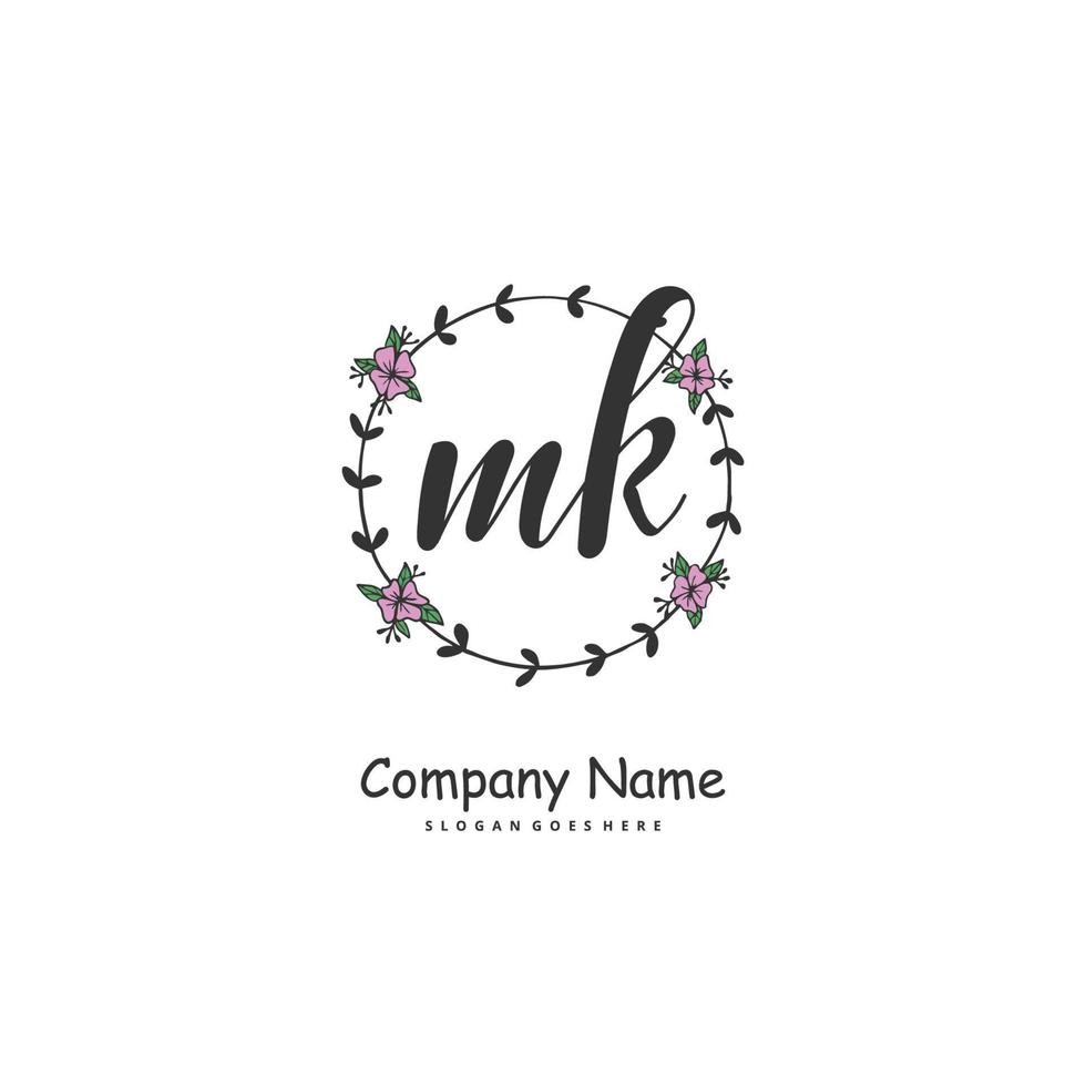 MK Initial handwriting and signature logo design with circle. Beautiful design handwritten logo for fashion, team, wedding, luxury logo. vector