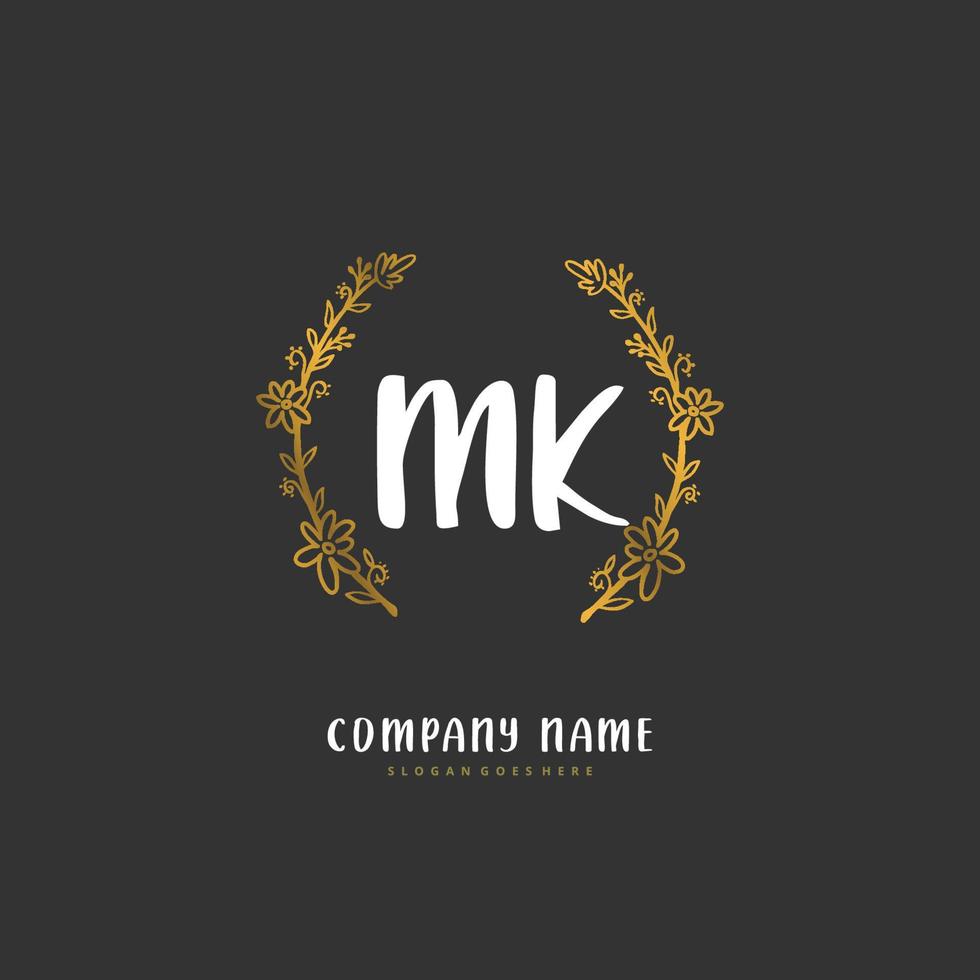 MK Initial handwriting and signature logo design with circle. Beautiful design handwritten logo for fashion, team, wedding, luxury logo. vector