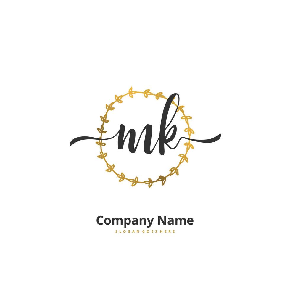 MK Initial handwriting and signature logo design with circle. Beautiful design handwritten logo for fashion, team, wedding, luxury logo. vector