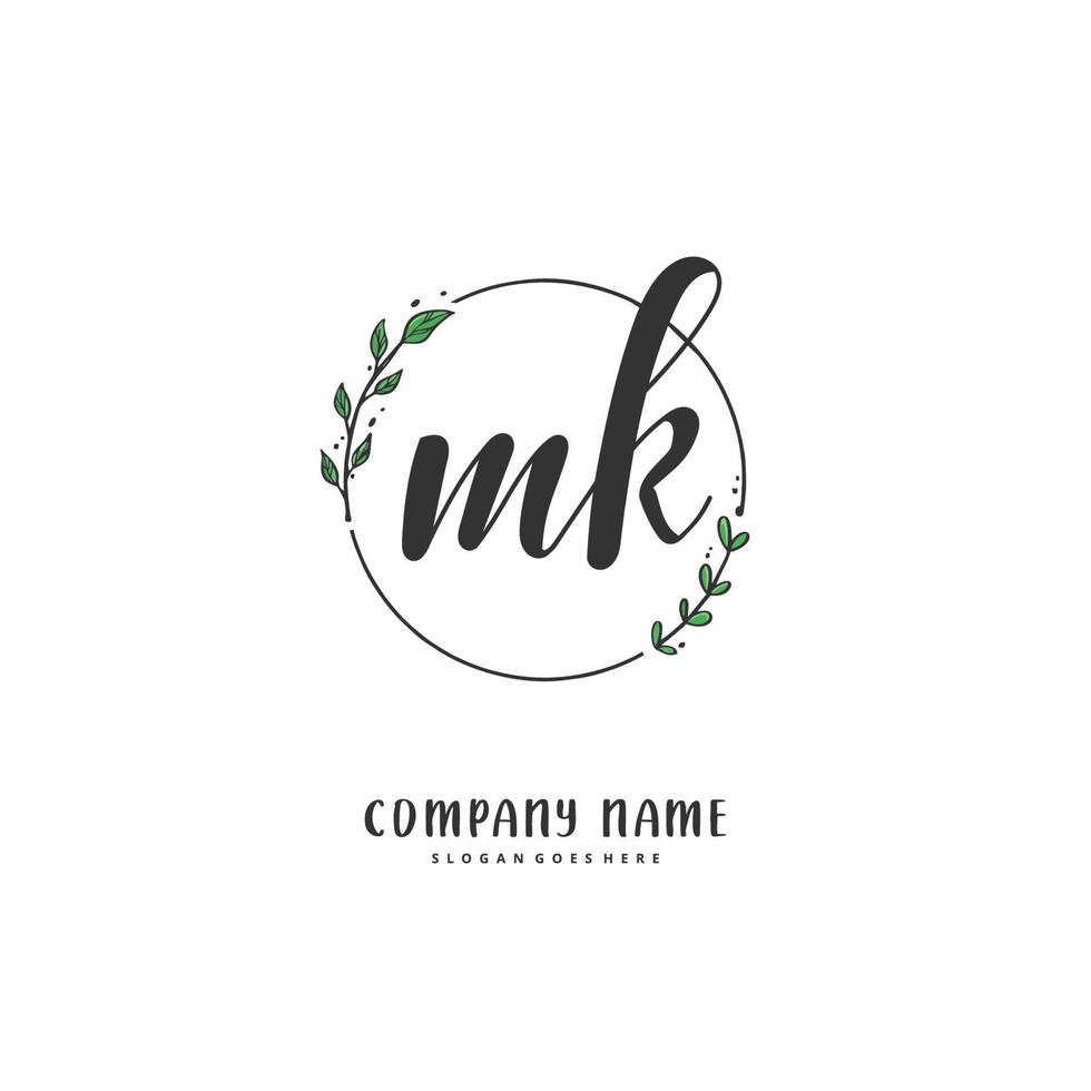 MK Initial handwriting and signature logo design with circle. Beautiful design handwritten logo for fashion, team, wedding, luxury logo. vector