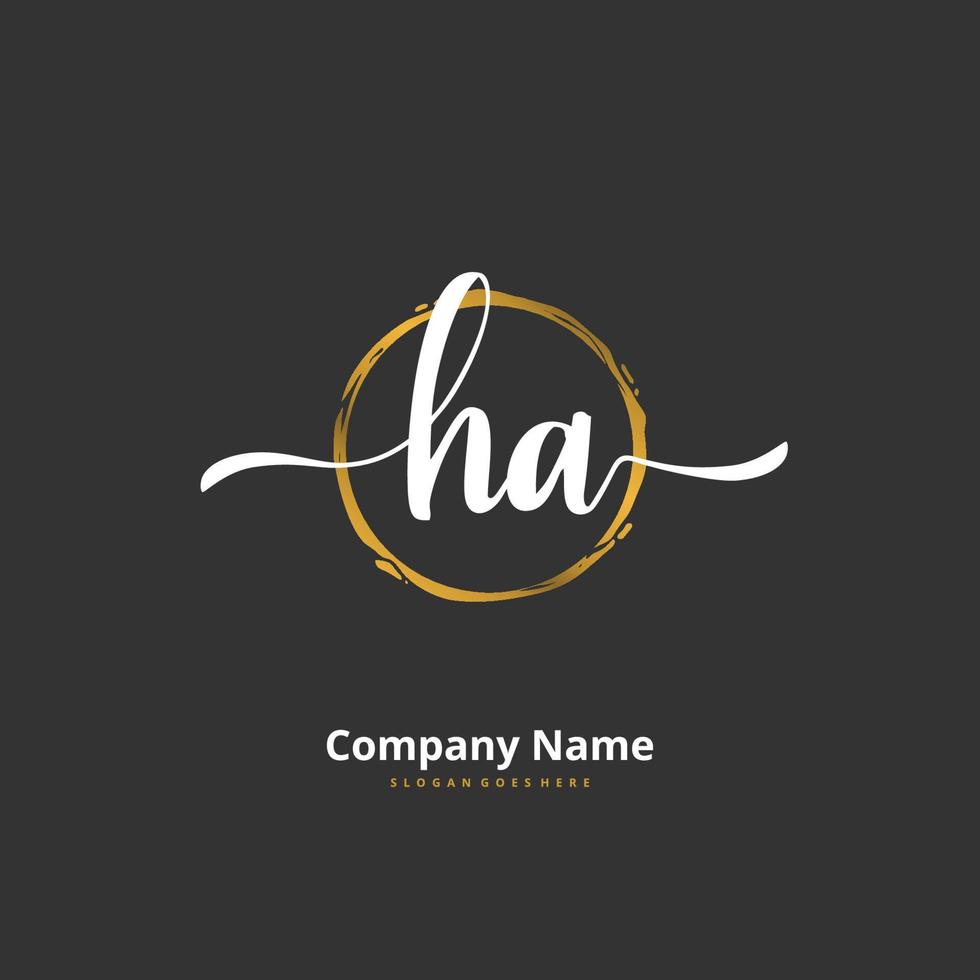 HA Initial handwriting and signature logo design with circle. Beautiful design handwritten logo for fashion, team, wedding, luxury logo. vector