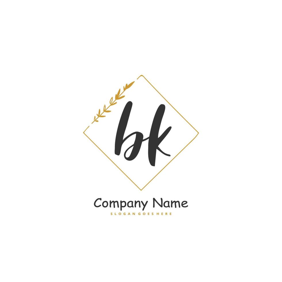 bk escritura a mano inicial y diseño de logotipo de firma con círculo. hermoso diseño de logotipo escrito a mano para moda, equipo, boda, logotipo de lujo. vector