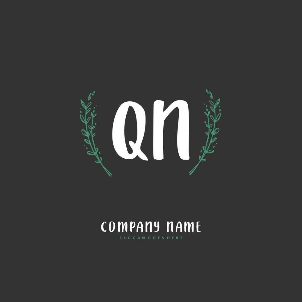 qn escritura a mano inicial y diseño de logotipo de firma con círculo. hermoso diseño de logotipo escrito a mano para moda, equipo, boda, logotipo de lujo. vector