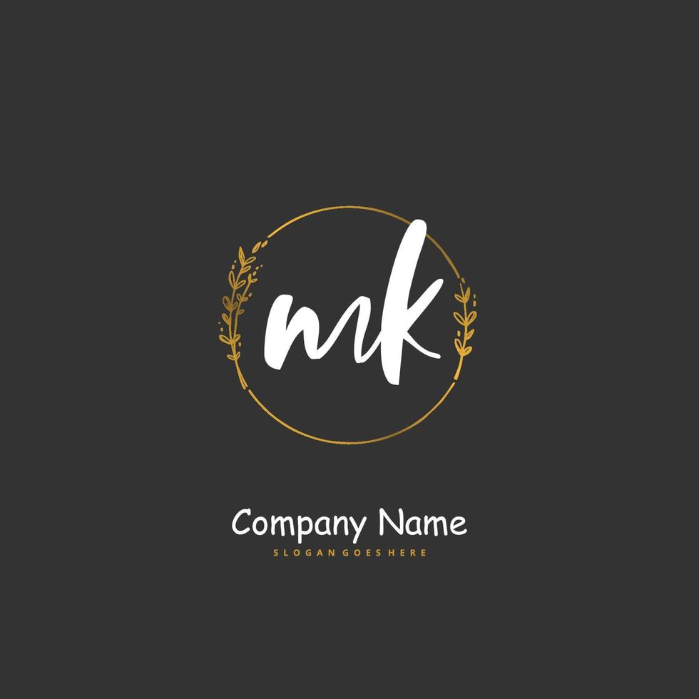 MK Initial handwriting and signature logo design with circle. Beautiful design handwritten logo for fashion, team, wedding, luxury logo. vector