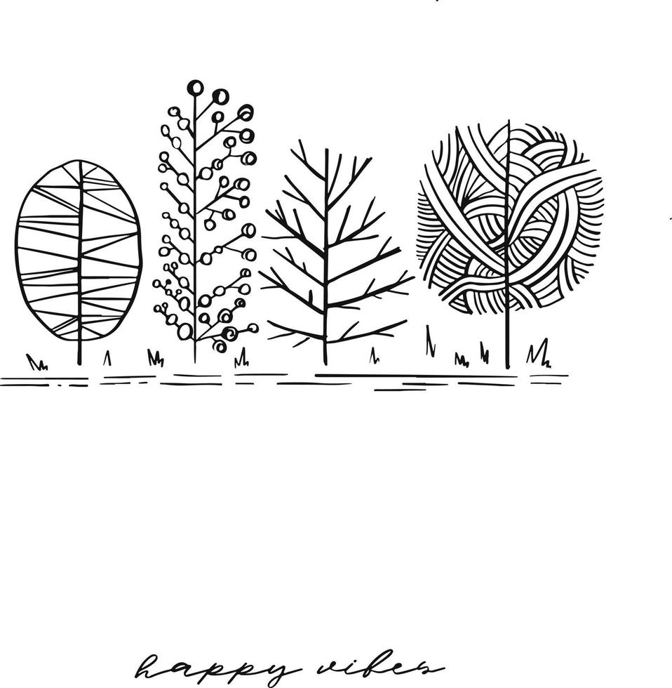 Postcard. Trees. Happy vibes and illustration card vector