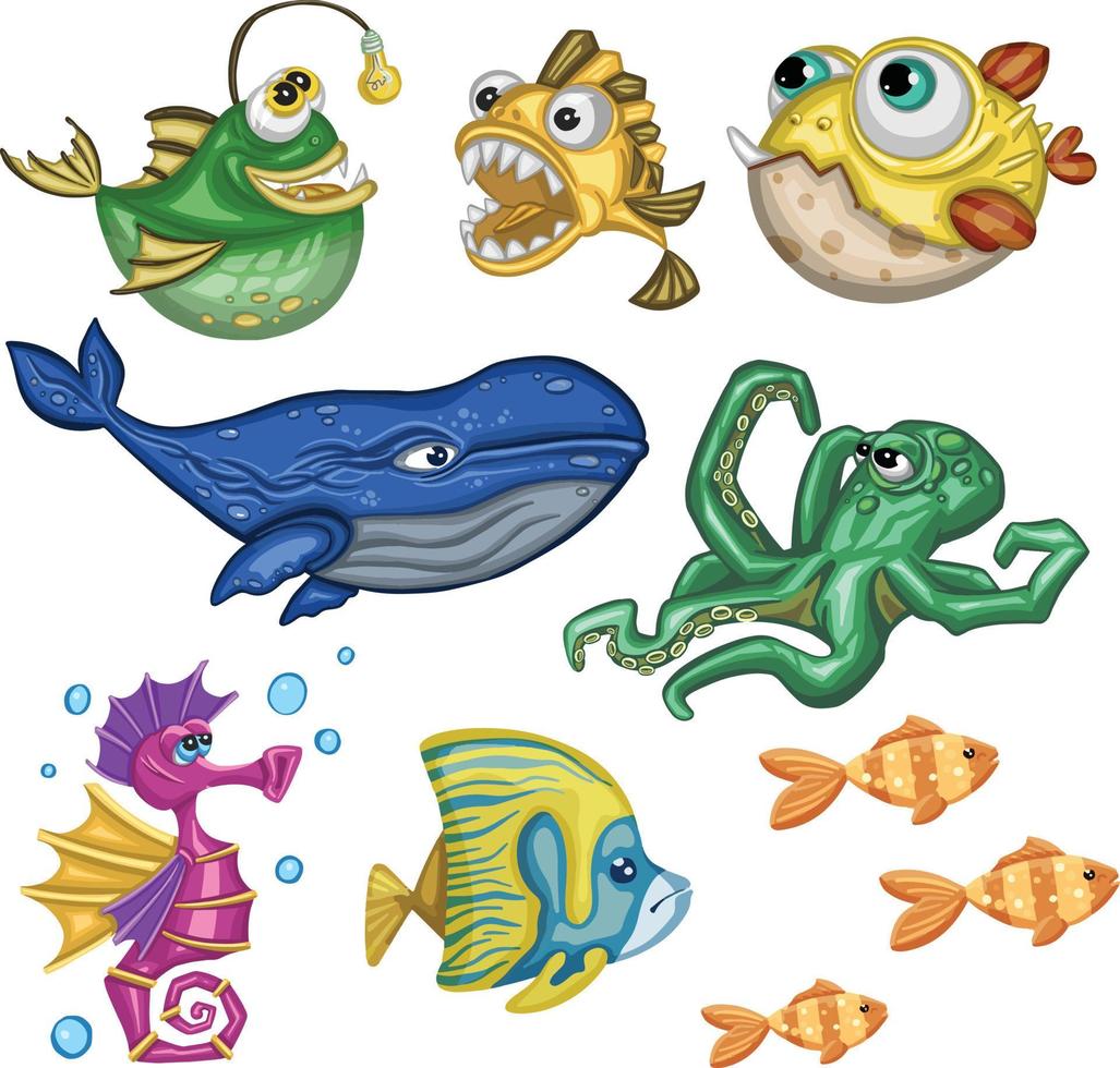 Set of sea vector hand drawn fishes