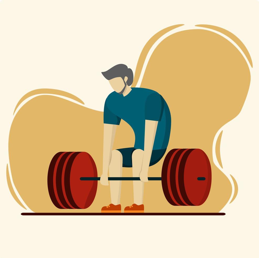 concept Athlete or bodybuilder lifting barbell, sportsman, flat vector illustration. Weightlifting, bodybuilding fitness gym, weight lifting.