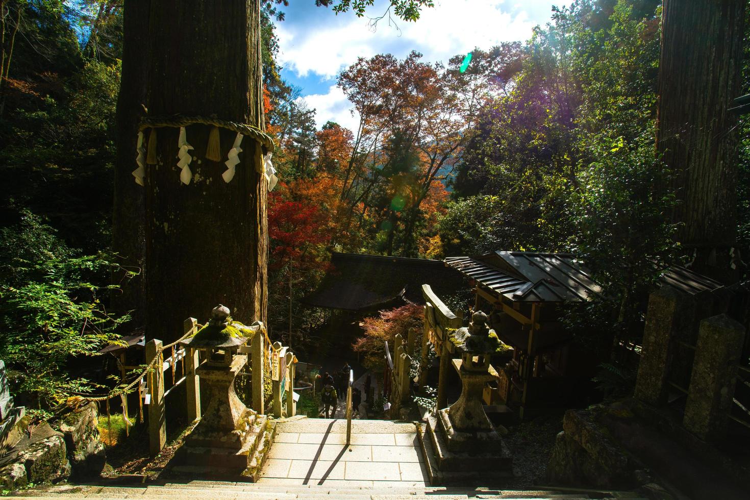 Kurama, Kyoto Prefecture, Kansai, Japan - November 21, 2019 - Tourists visit to Yuki-jinja, a famous Shinto shrine on the grounds of Kurama temple, a temple situated at the base of Mount Kurama photo