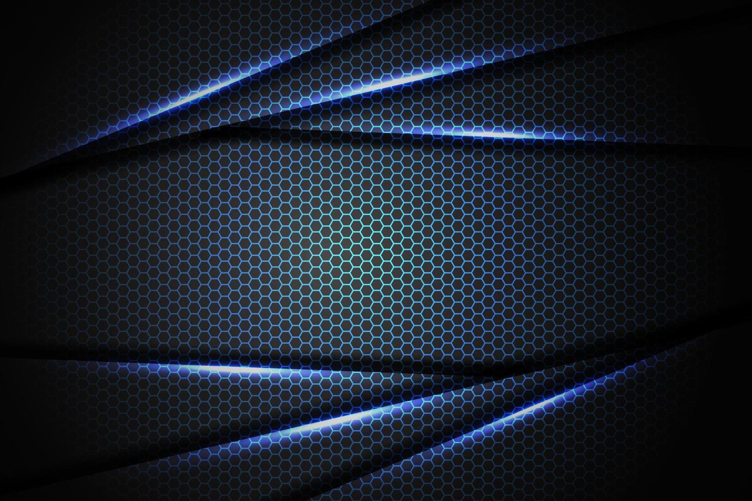 triángulo de barra de luz azul abstracto en negro con diseño de malla hexagonal ilustración de vector de fondo de tecnología futurista de lujo moderno.