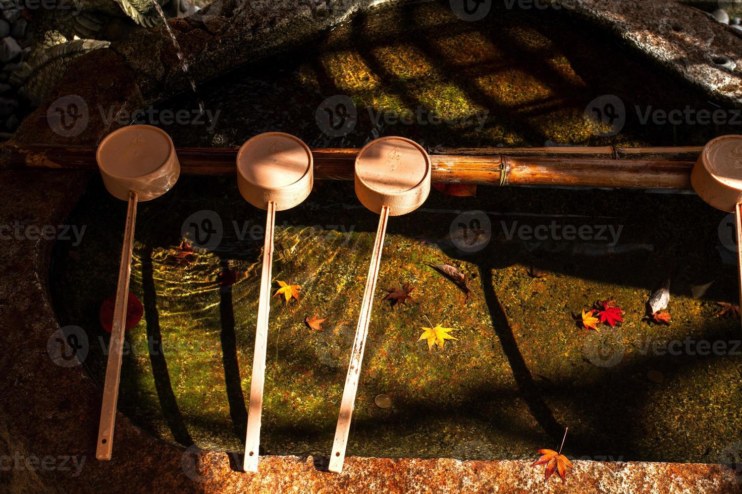 Washing water at the entrance of Japanese shrine, believed to clean and pure body before passing the gate to get inside the shrine photo