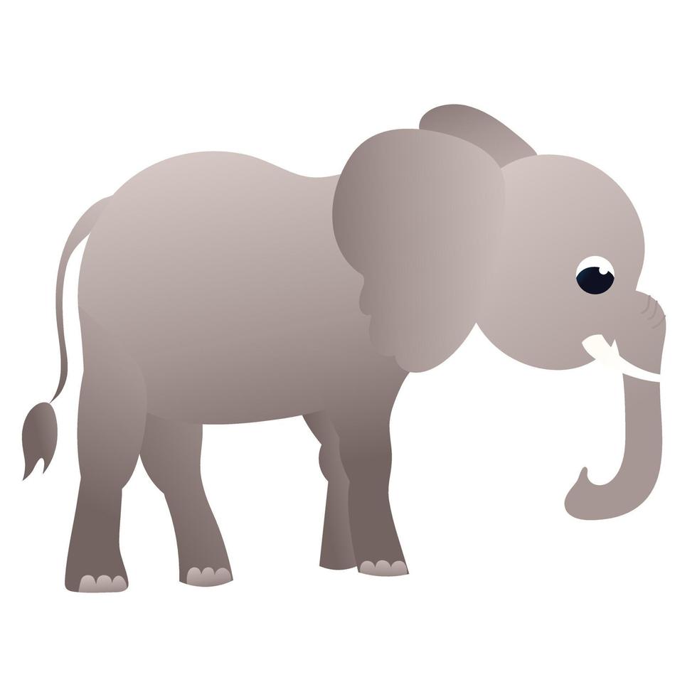 Cartoon gray elephant character in childish style, zoo animal isolated on white background, design element for poster or pattern, African savannah desert fauna vector
