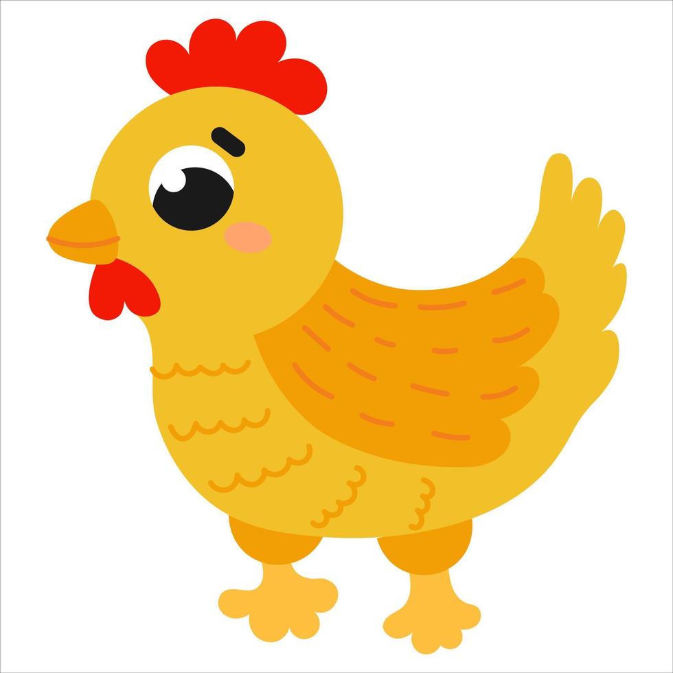 Hen in cartoon style isolated on white background, farm animal, rural lifestyle concept for children books vector