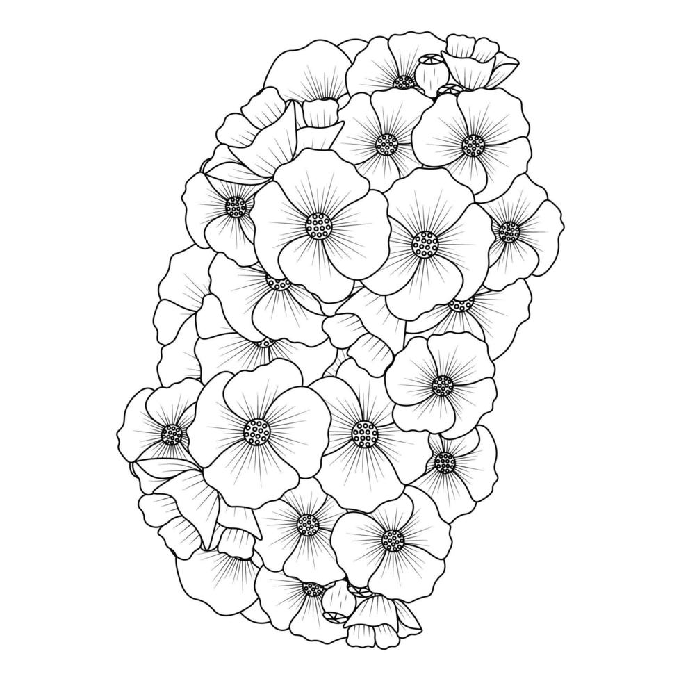 poppies flower line art design of coloring page flower with detailed line art vector graphic