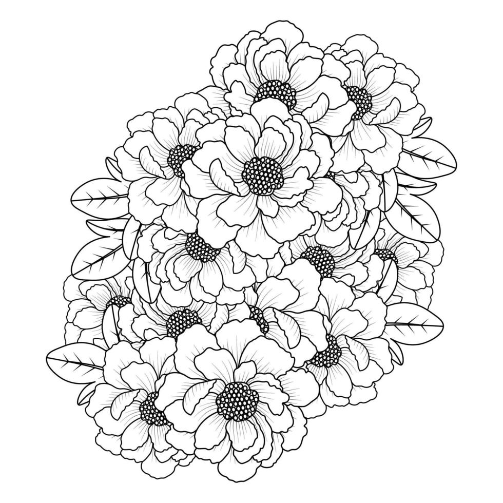 flor de peonía bocetos fáciles dibujo a lápiz del esquema de diseño de arte lineal en blanco y negro vector