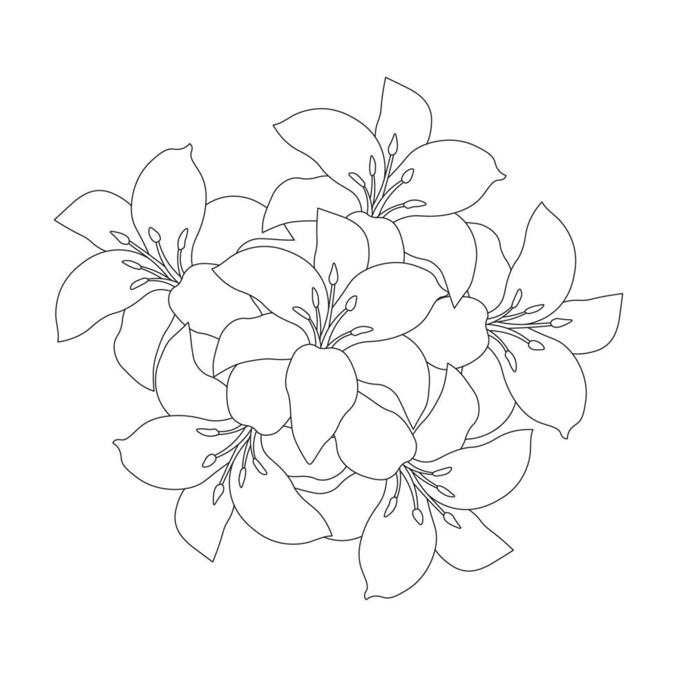 lily flower and lilium flower coloring page outline decorative line art vector graphics