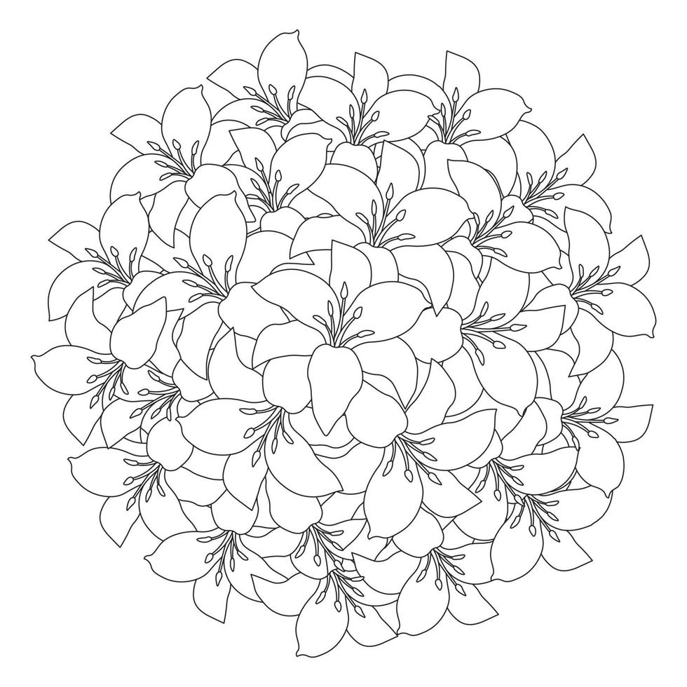 lily flower and lilium flower coloring page outline decorative line art vector graphics