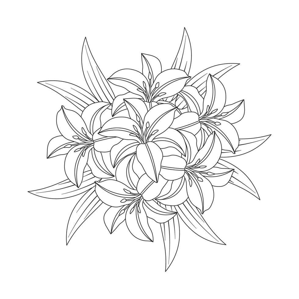 lily flower and lilium flower coloring page outline decorative line art vector graphics