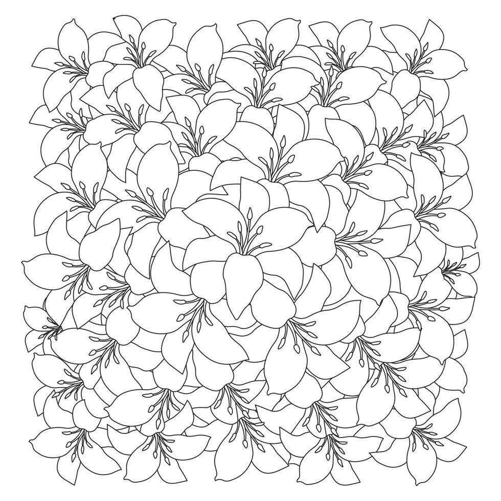 lily flower and lilium flower coloring page outline decorative line art vector graphics