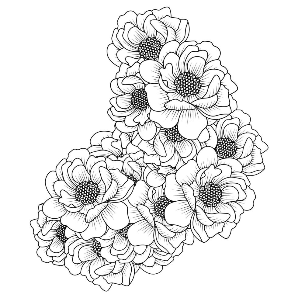 peony flower easy sketches pencil drawing of black and white line art design outline vector