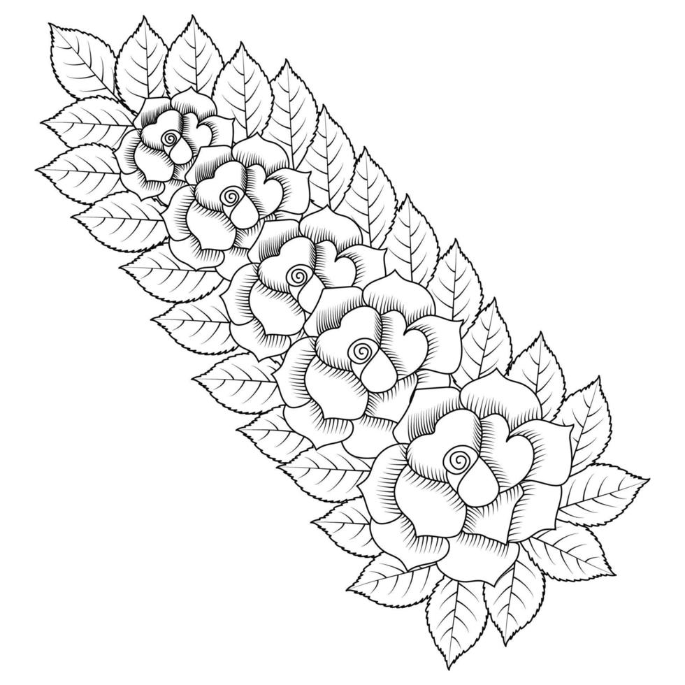 beautiful flowers coloring page with pencil sketch drawing detailed in vector graphic of line art