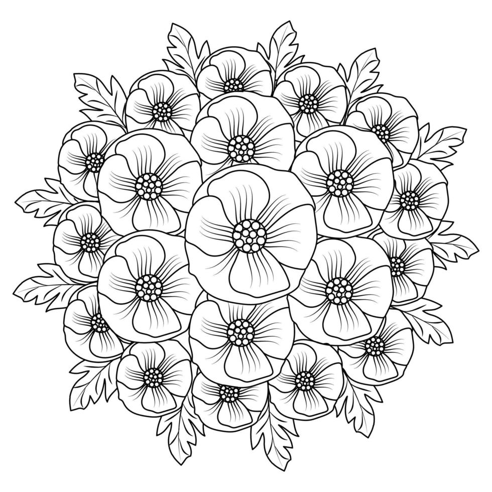 poppy flowers blossom coloring book page line art design of vector graphic design